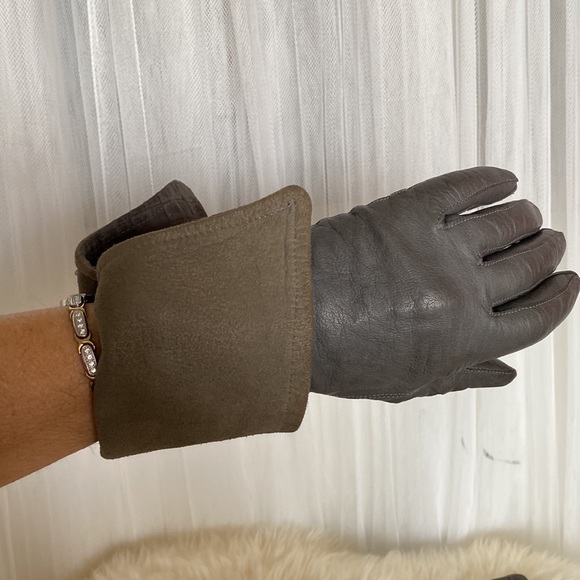 Mid-length 100% grey leather gloves, embossed wrist with slit! Size 7 - Picture 6 of 13